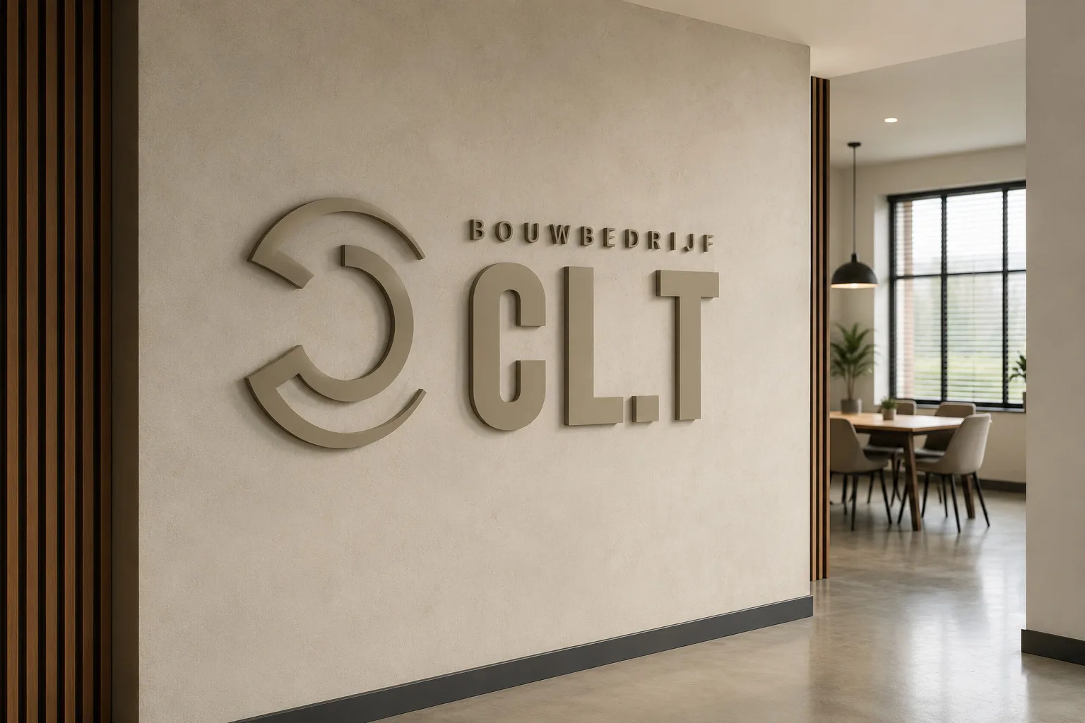 Bouwbedrijf CLT logo aan de wand