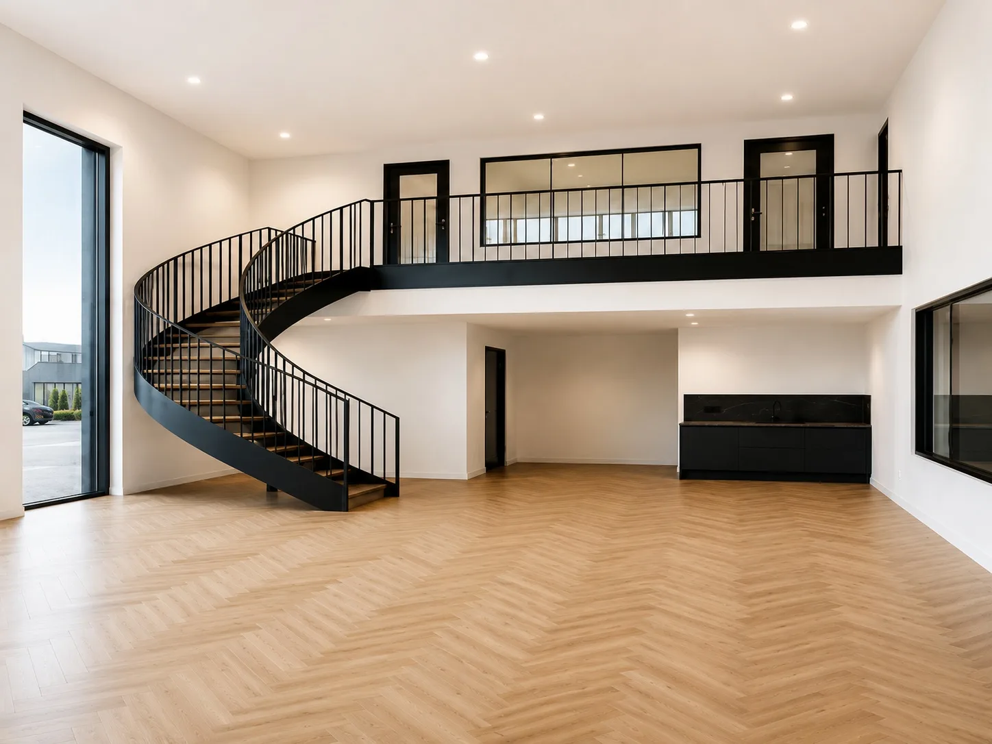 Modern interieur met trap en zwarte accenten